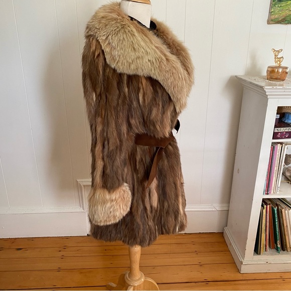 Vintage Mink Jacket Coat with Suede Tie Front Brown with Blond Collar & Cuffs - Picture 2 of 14